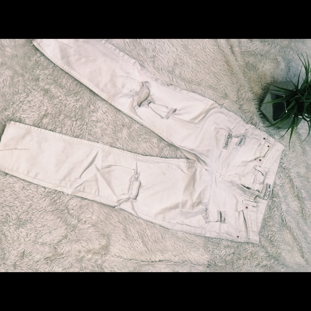 FREE PEOPLE Distressed Off-White Jeans